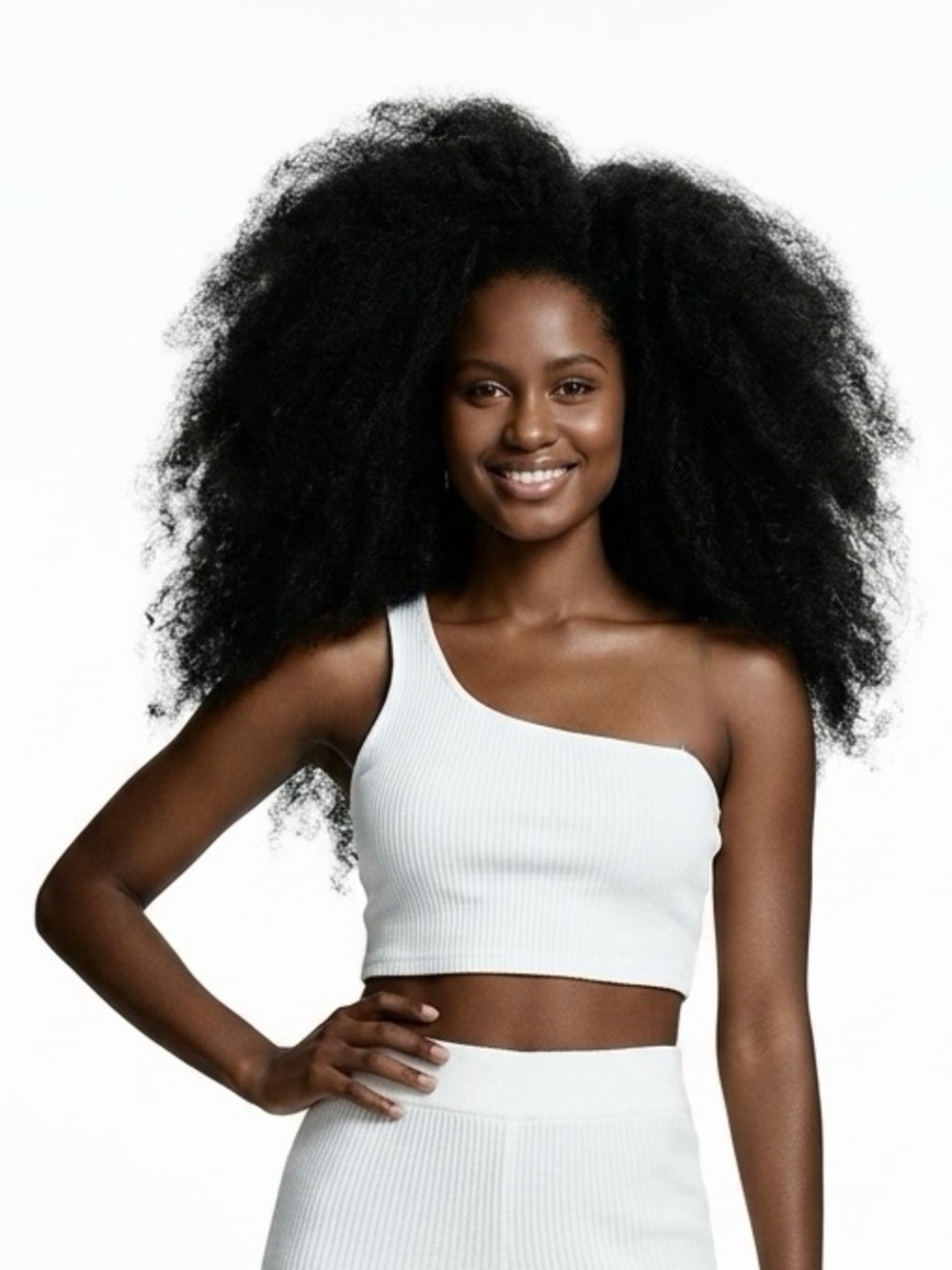 Women’s One-Shoulder Ribbed Crop Top - White